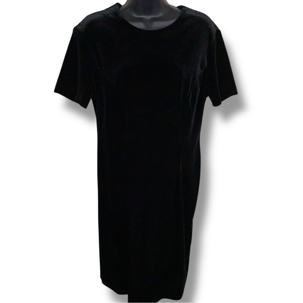 Vintage Size 8 Wayne Diamond Black Velour Dress Short Sleeve Goth  Stretch Y2K